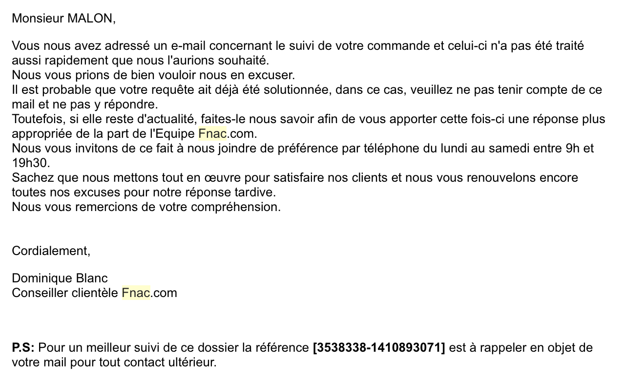 Nous, à la FNAC, on aime pas les e-mails