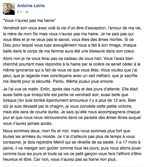 « Vous n'aurez pas ma haine » - Antoine-Leris