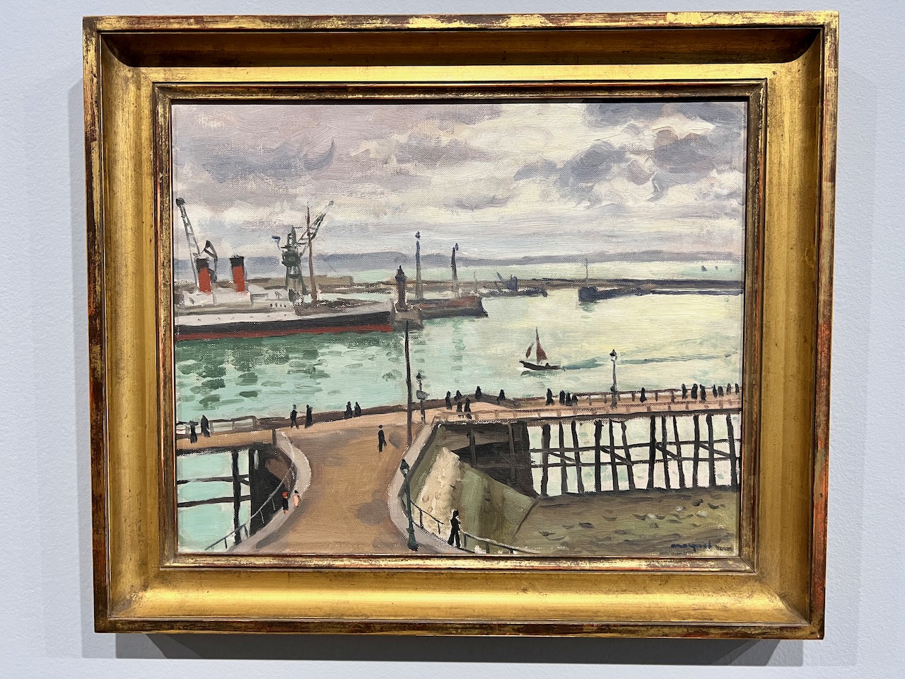 Vue sur l'avant-port du Havre, on aperçoit un paquebot de l'autre côté, peint par Albert Marquet